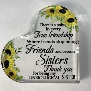 Acrylic Heart Plaque Friendship Gift Sunflower Quote Sisters Free Standing